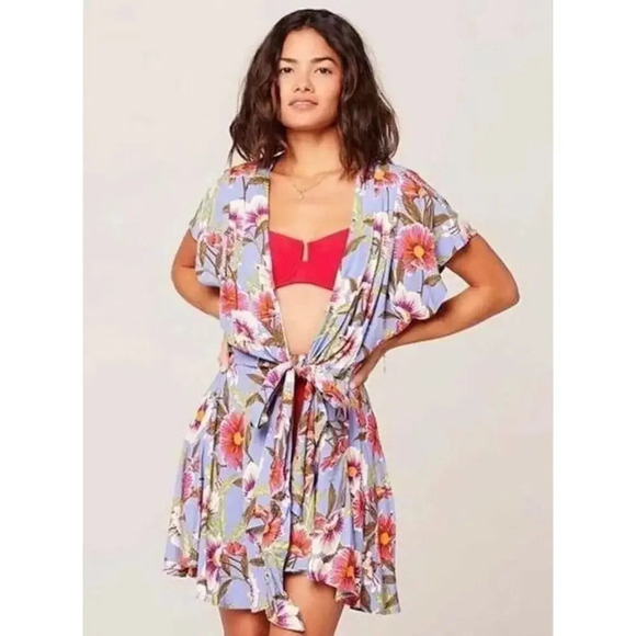 l*space Dresses & Skirts - L*space Beachy Vibrant Floral‎ Wrap Dress Cover Up Women Small Bohemian Vacation